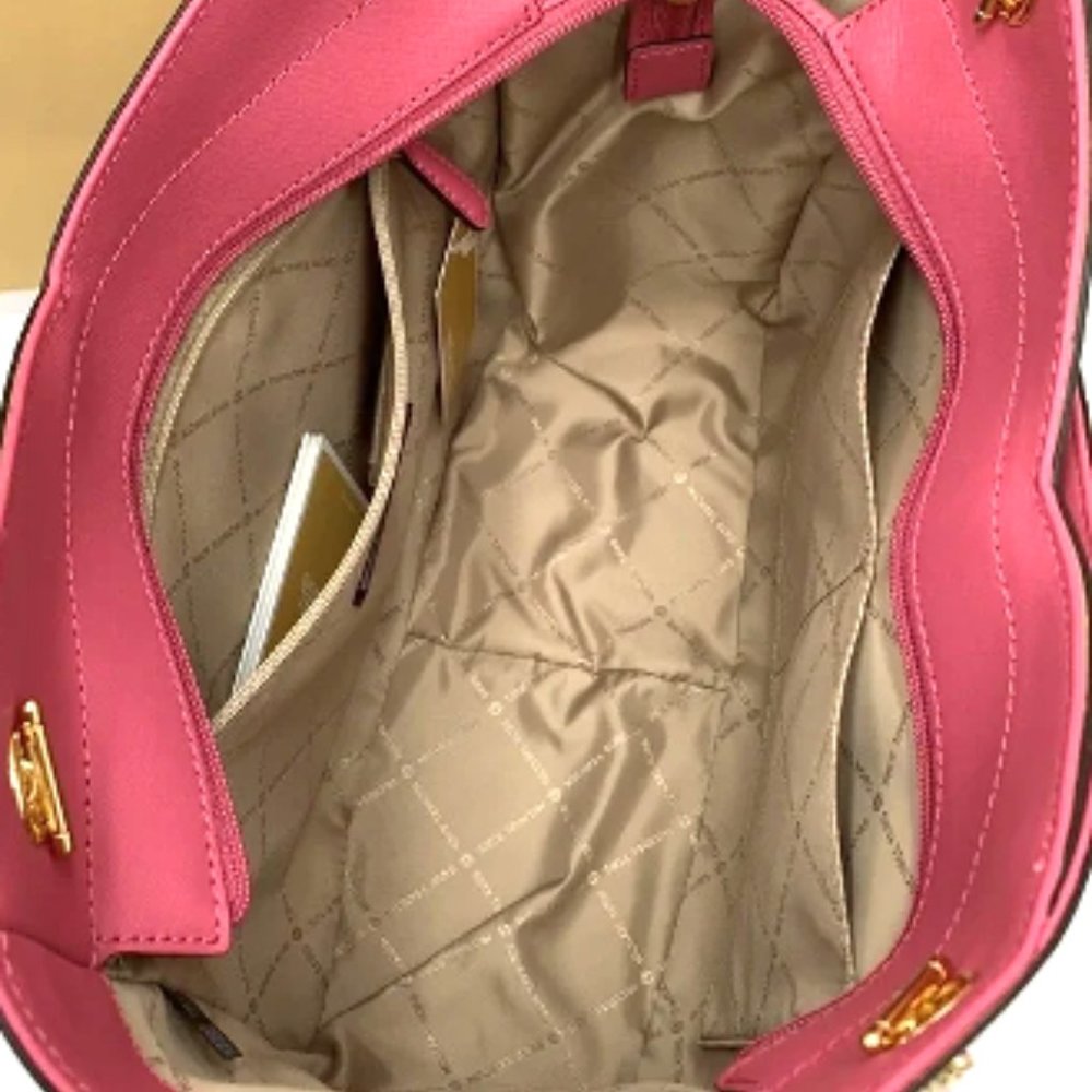NWT Michael Kors Jet Set Leather Shoulder Bag Tote Pink Gold Chain Ivory Blush - Picture 11 of 16